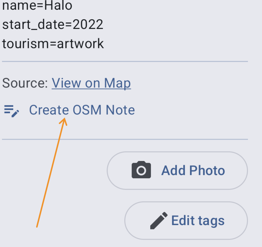 Screenshot raw data UI with new create OSM note button
